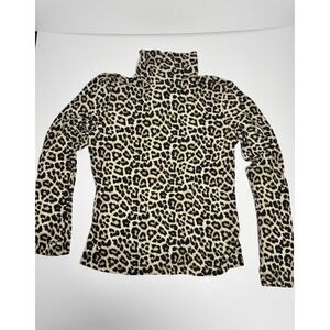 H&M Polo Neck Top Womens Large Light Beige Leopard Print Slim Fit Casual Wear